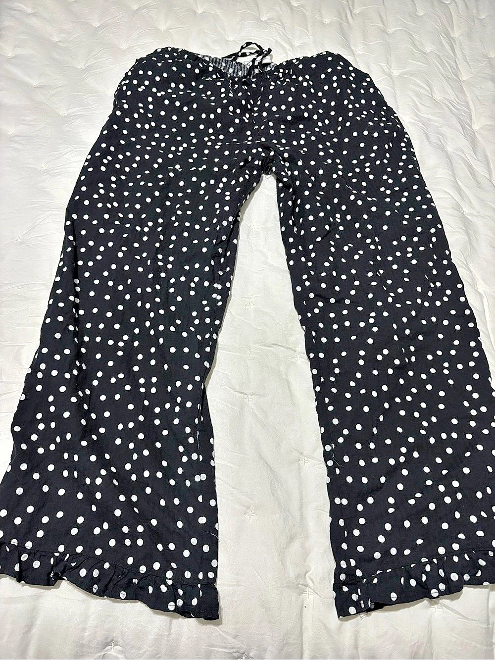 Wide Leg Polka Dot Ruffle Bottom Pants